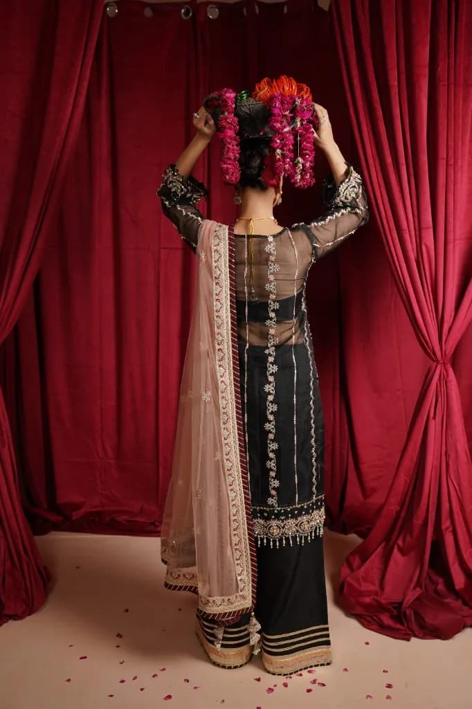 Bano Begum — regal black organza ensemble, Jahan Ara collection