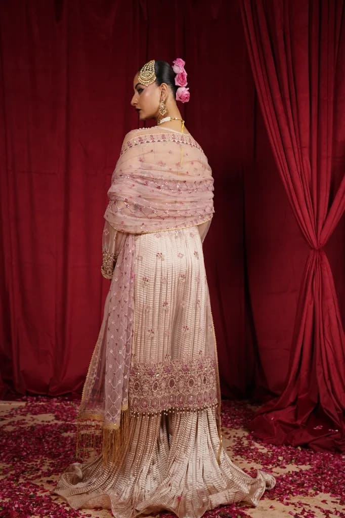 Nazanin — soft blush pink net formal ensemble, Jahan Ara collection