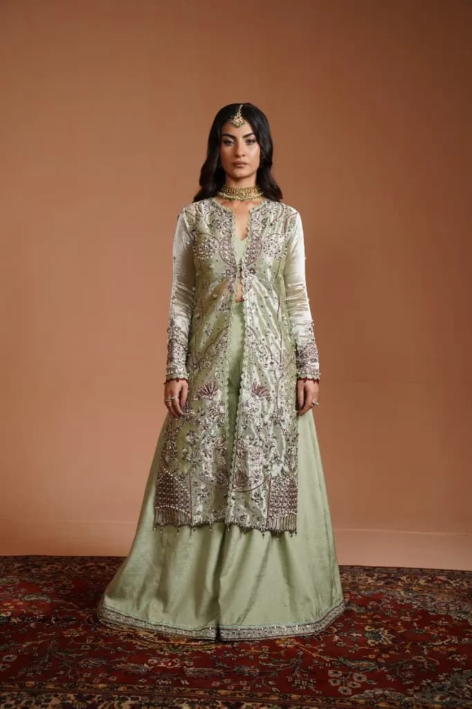 Suraiya — soft green Zari tissue ensemble, Jahan Ara collection